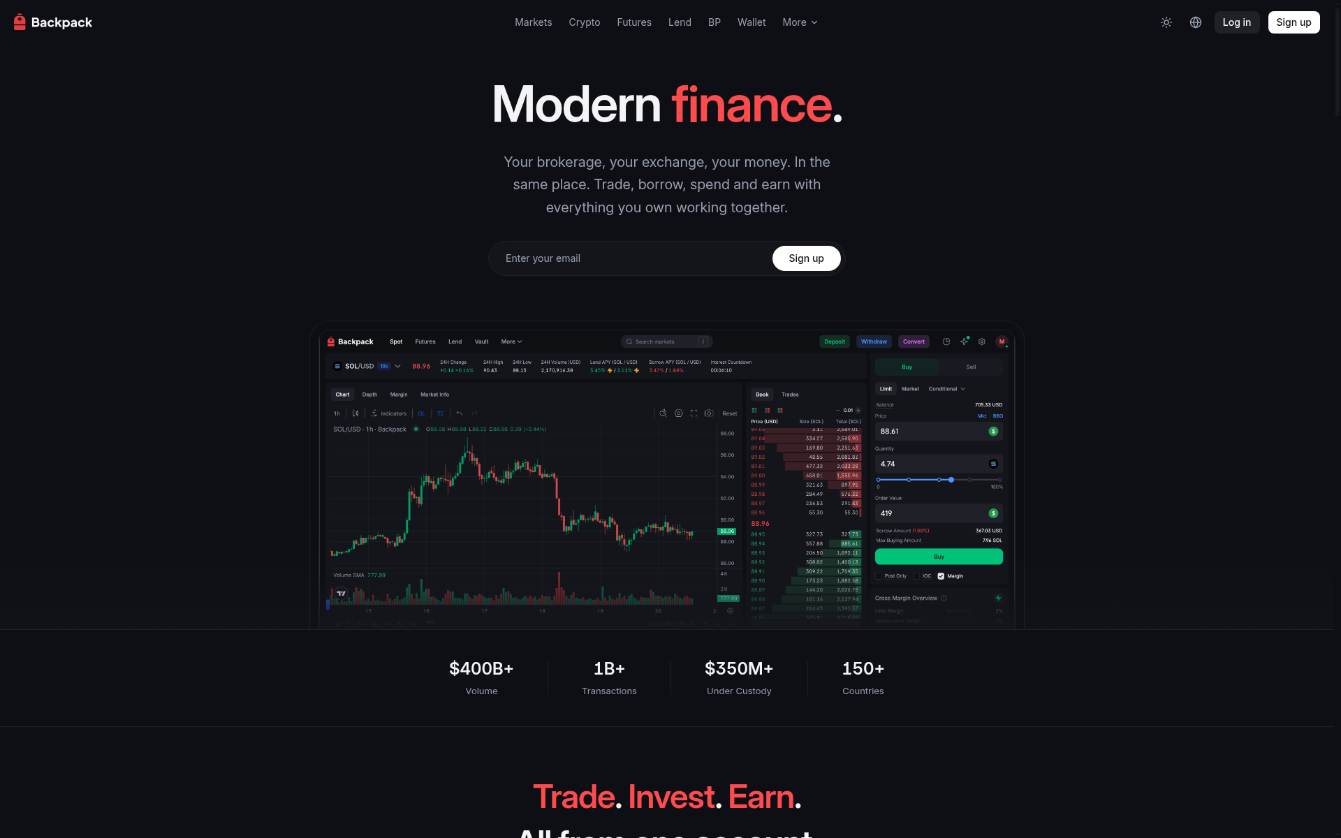 Screenshot of backpack.exchange