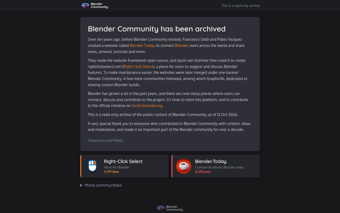 Screenshot of blender.community