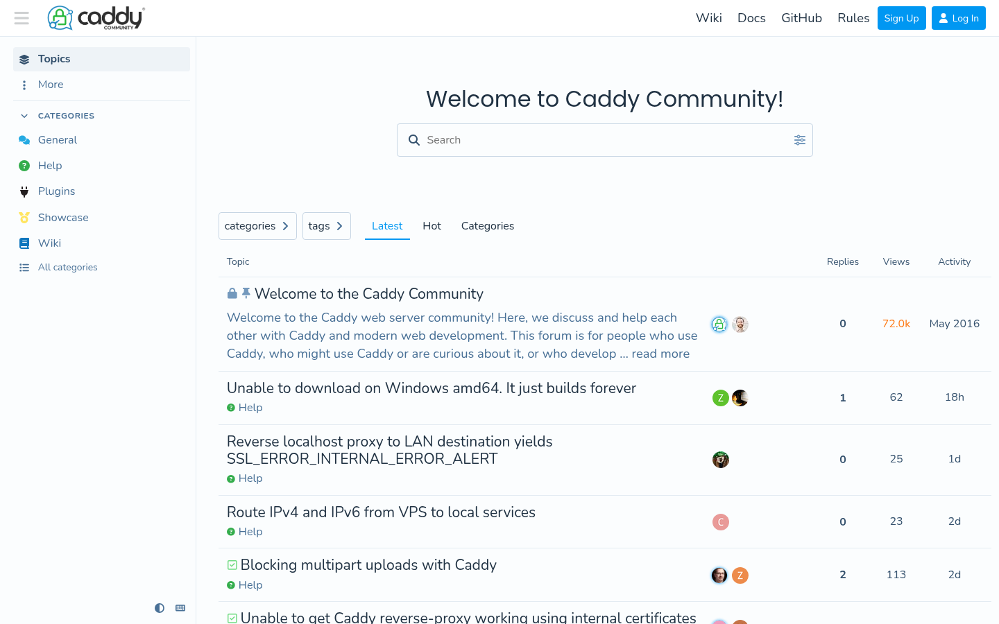 Screenshot of caddy.community