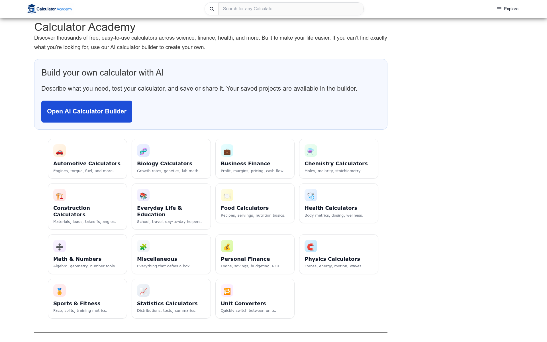 Screenshot of calculator.academy