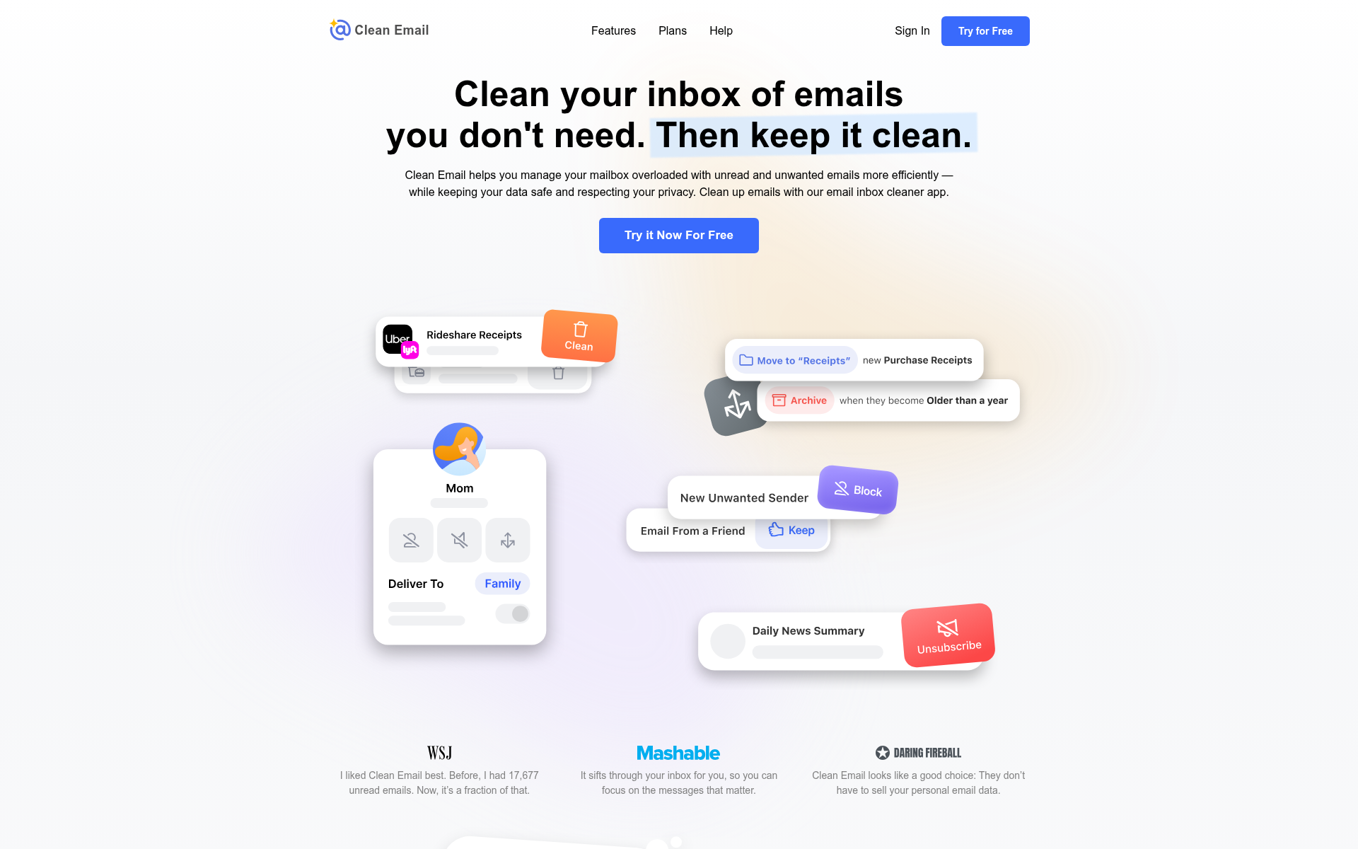 Screenshot of clean.email