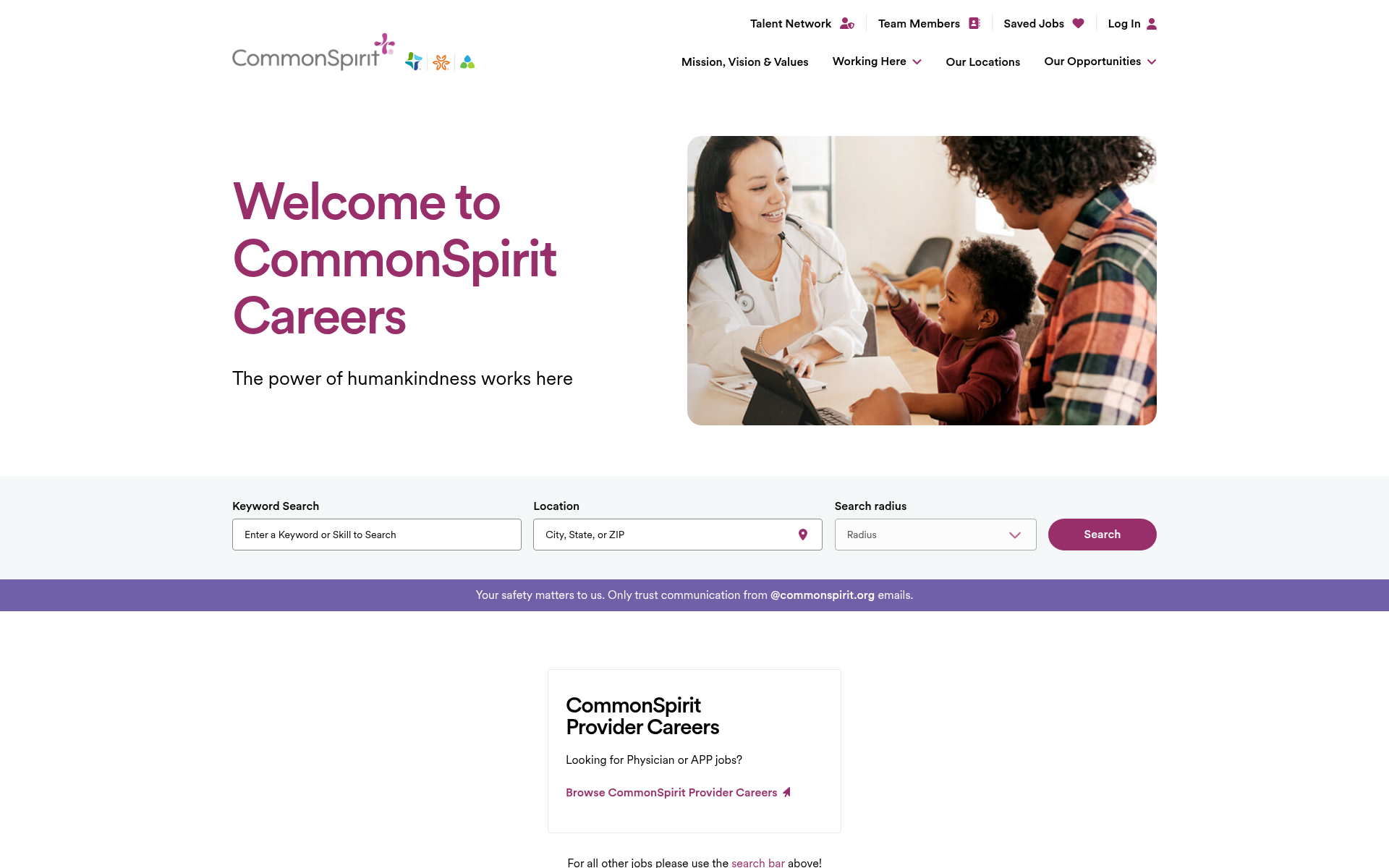 Screenshot of commonspirit.careers