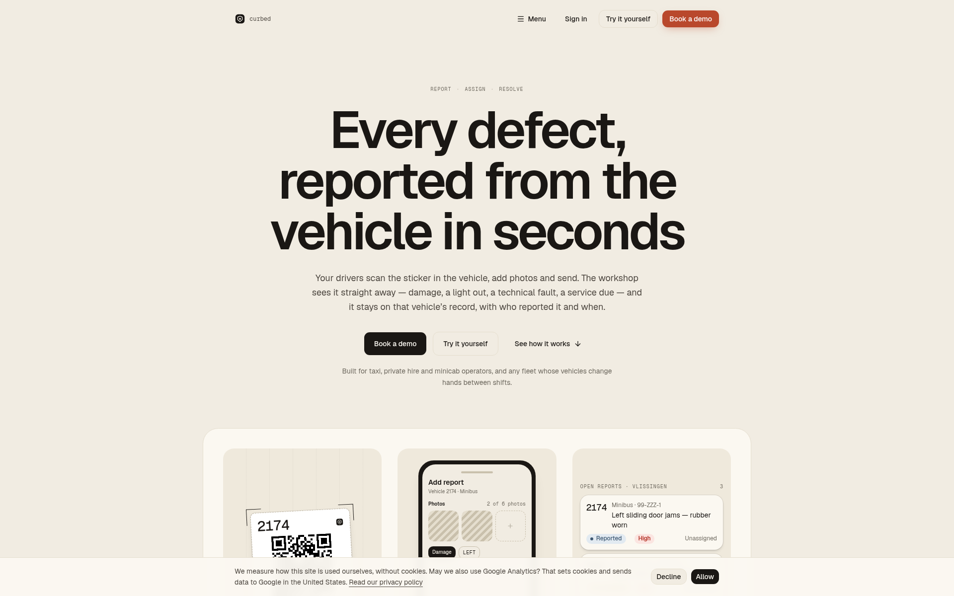 Screenshot of curbed.cab