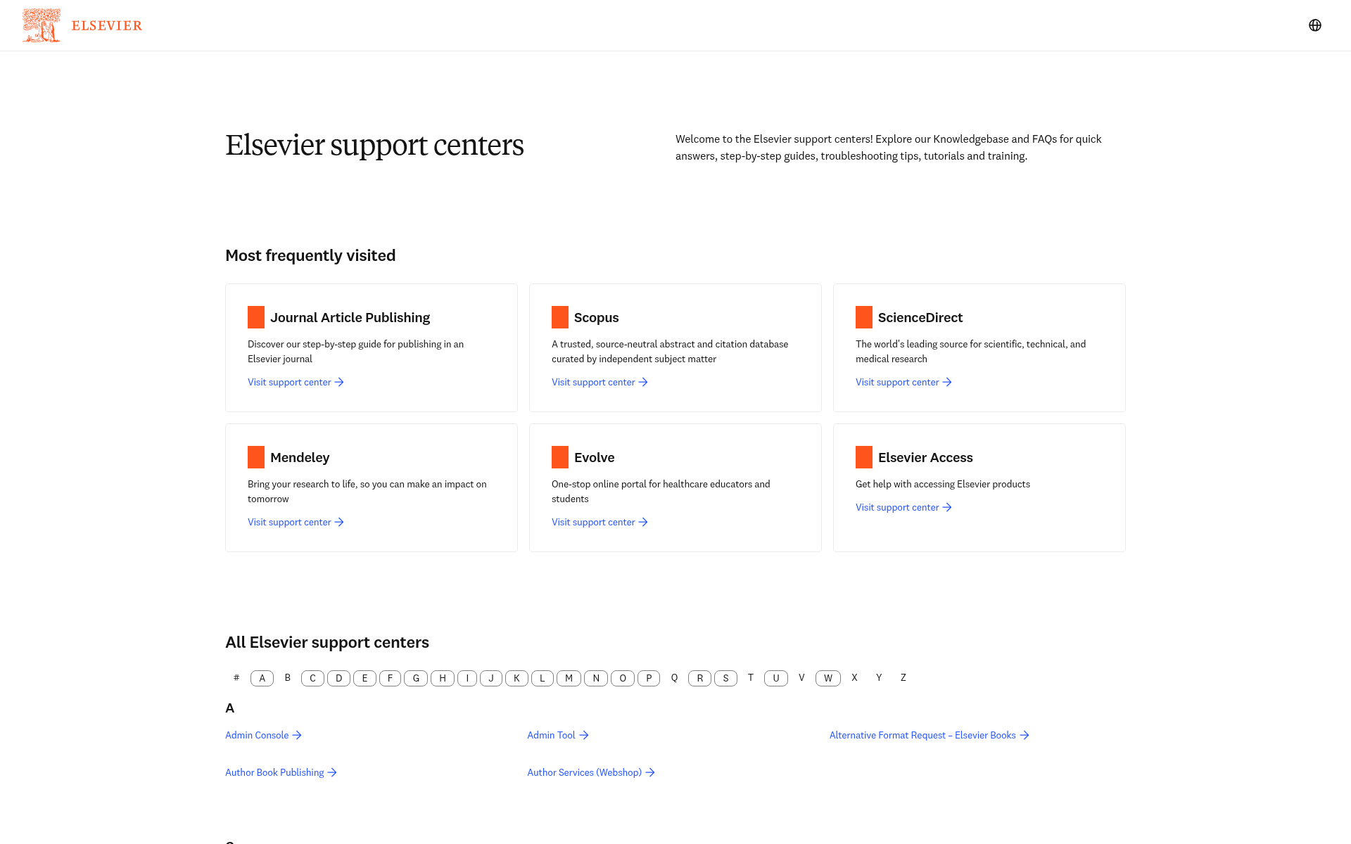 Screenshot of elsevier.support