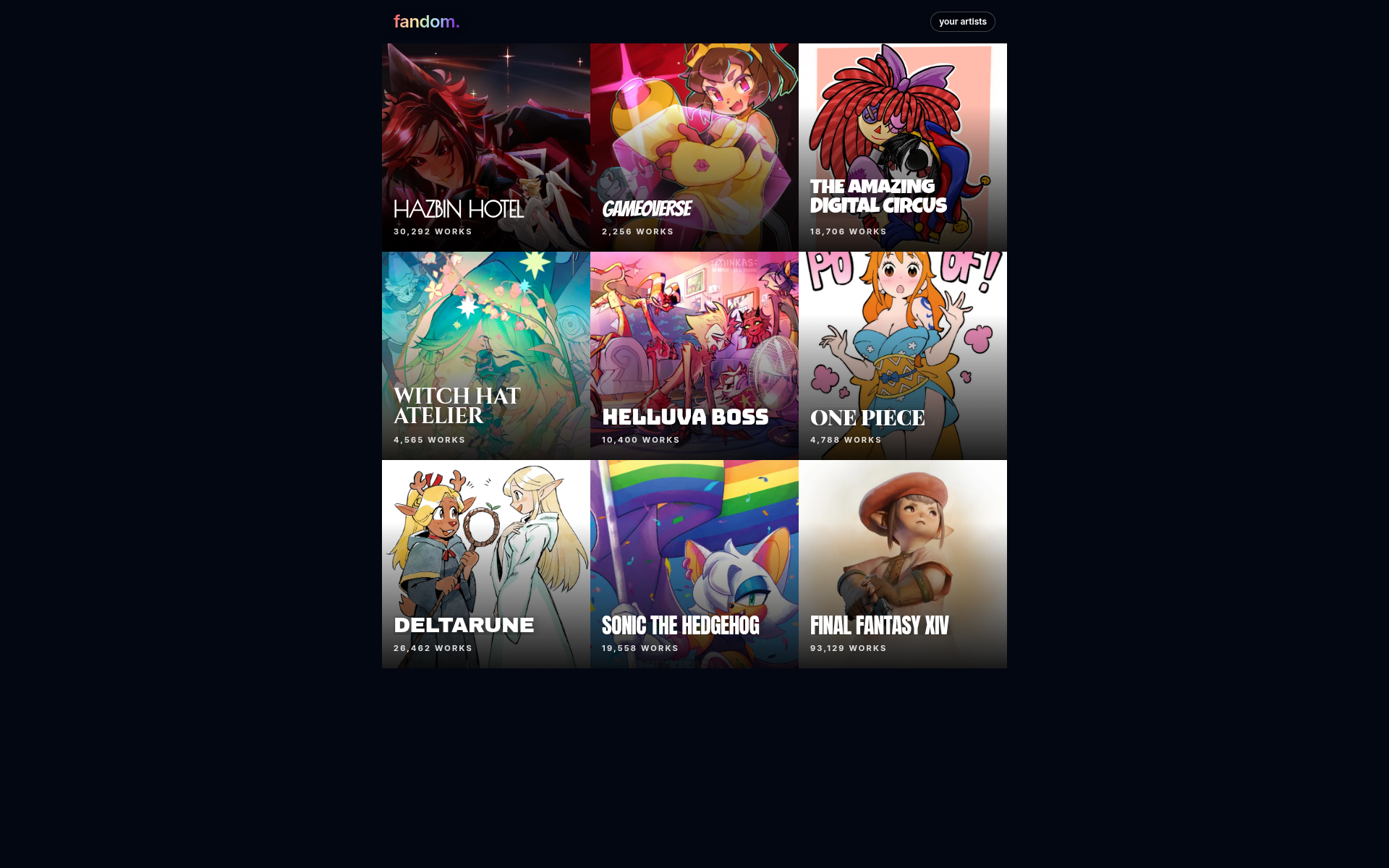 Screenshot of fandom.blue