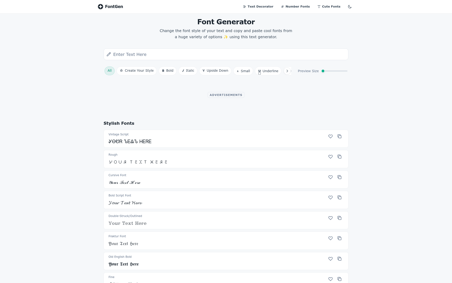 Screenshot of fontgen.cool