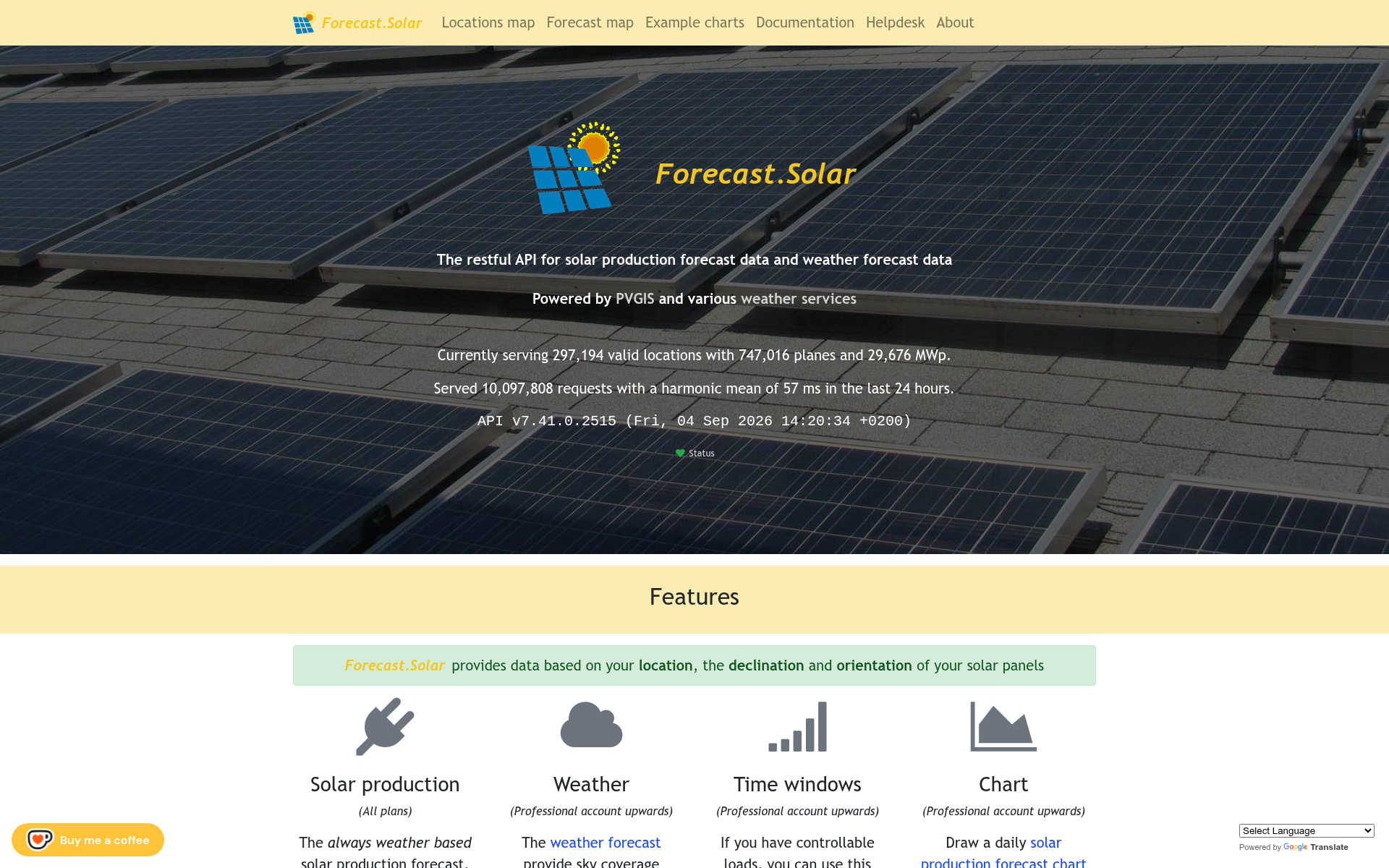 Screenshot of forecast.solar