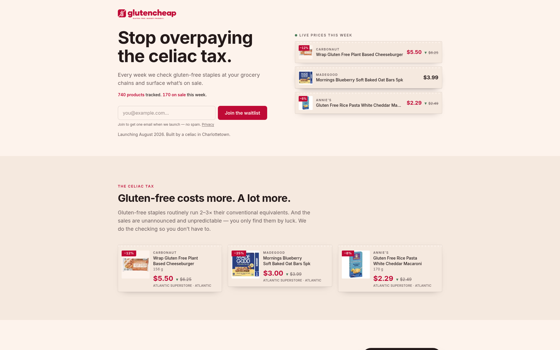 Screenshot of gluten.cheap