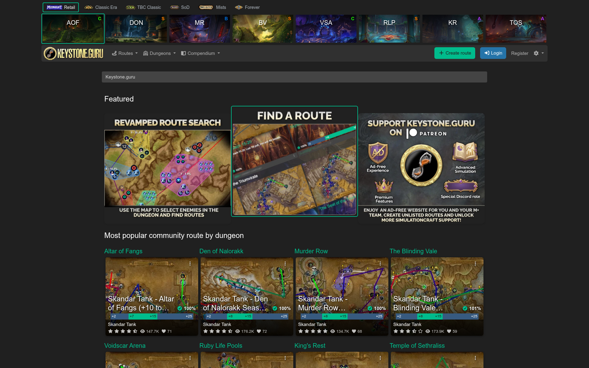 Screenshot of keystone.guru