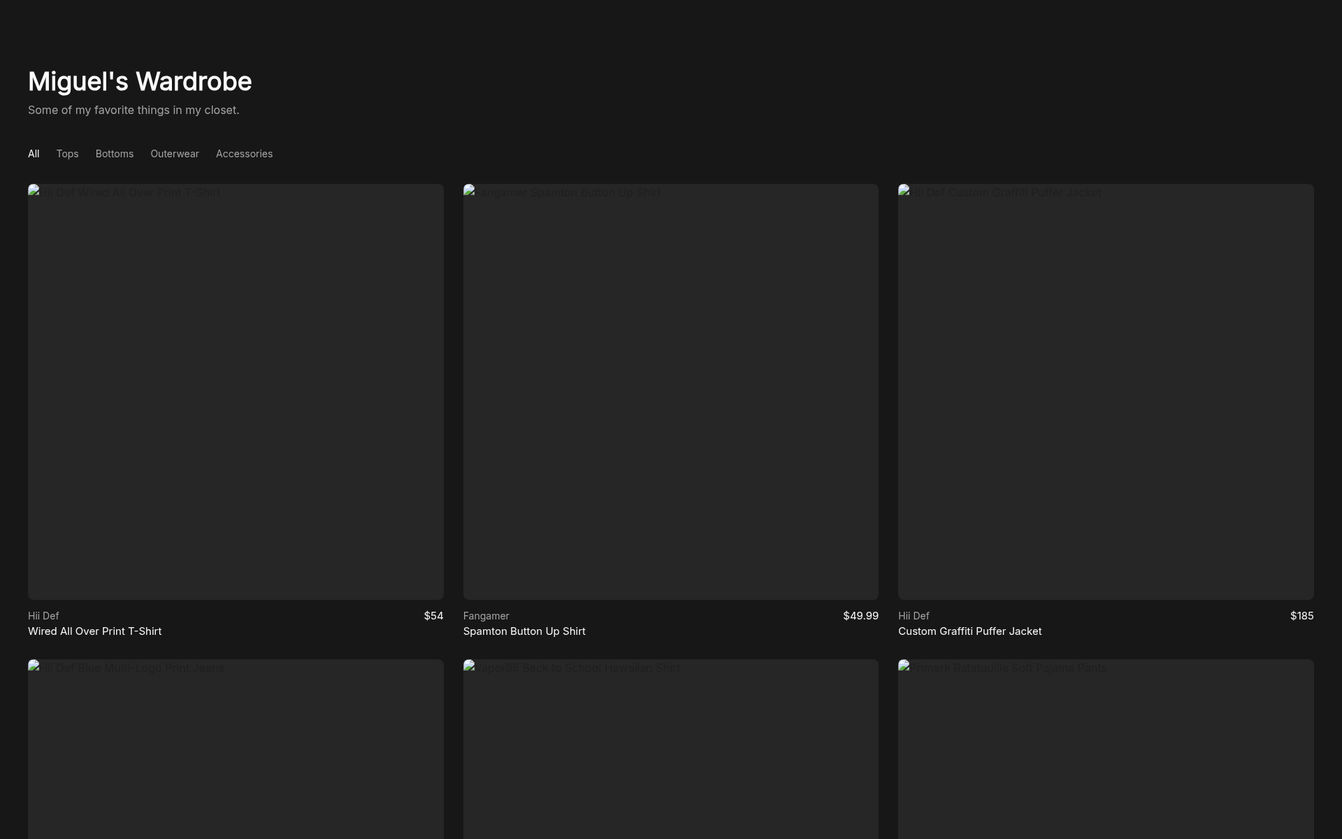 Screenshot of miguel.clothing