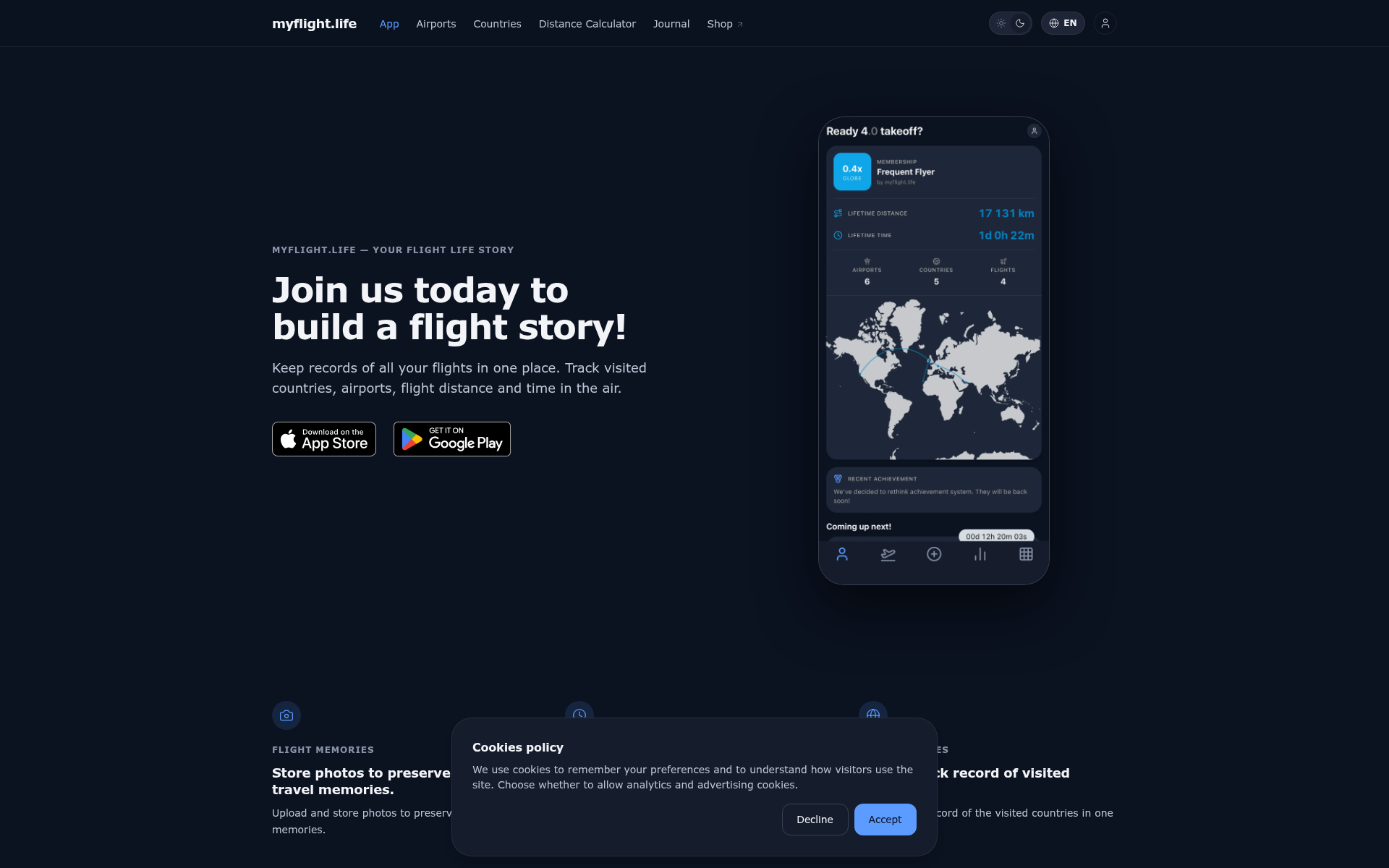 Screenshot of myflight.life