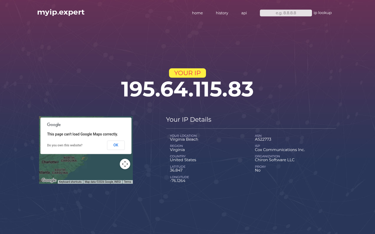 Screenshot of myip.expert