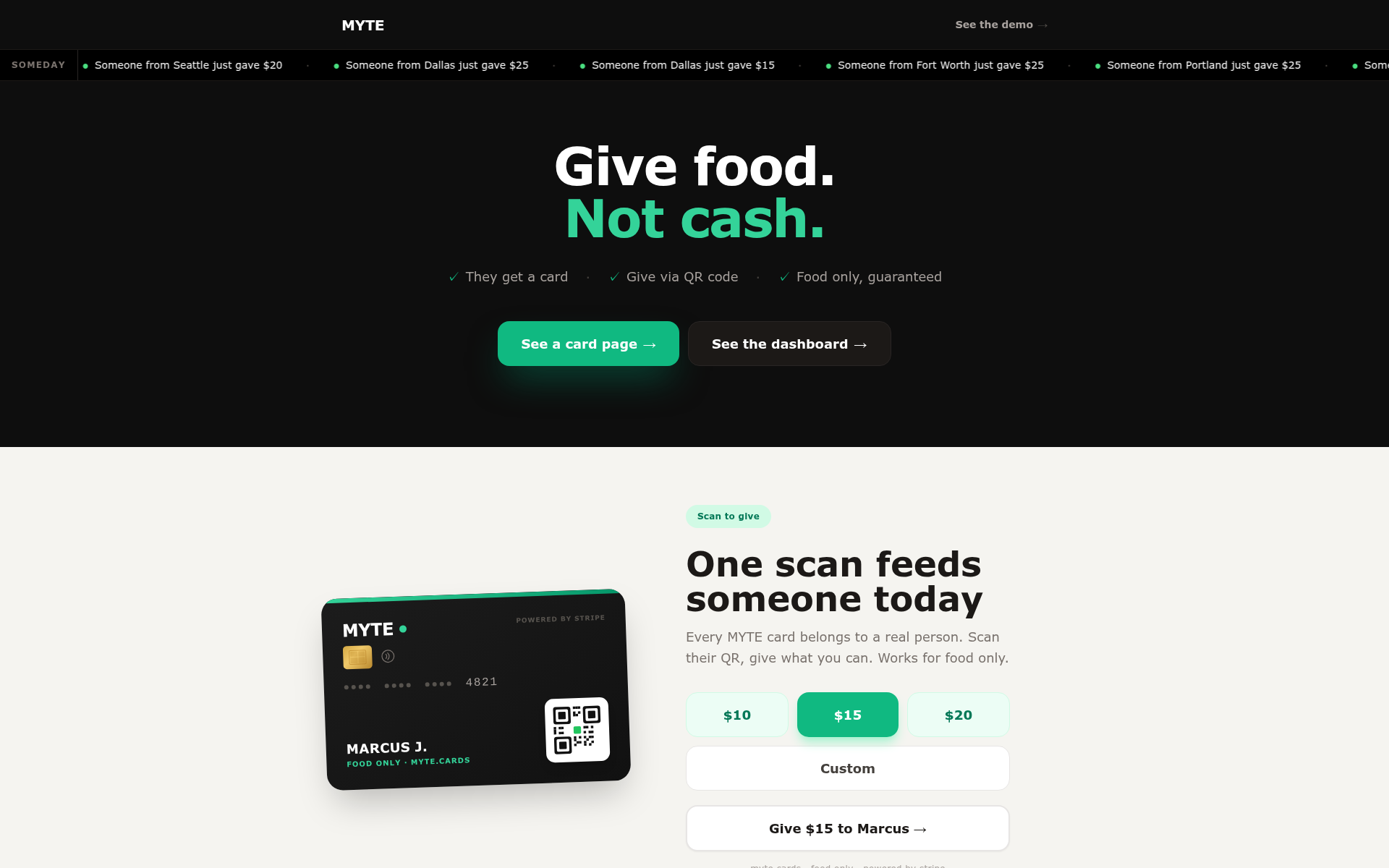 Screenshot of myte.cards