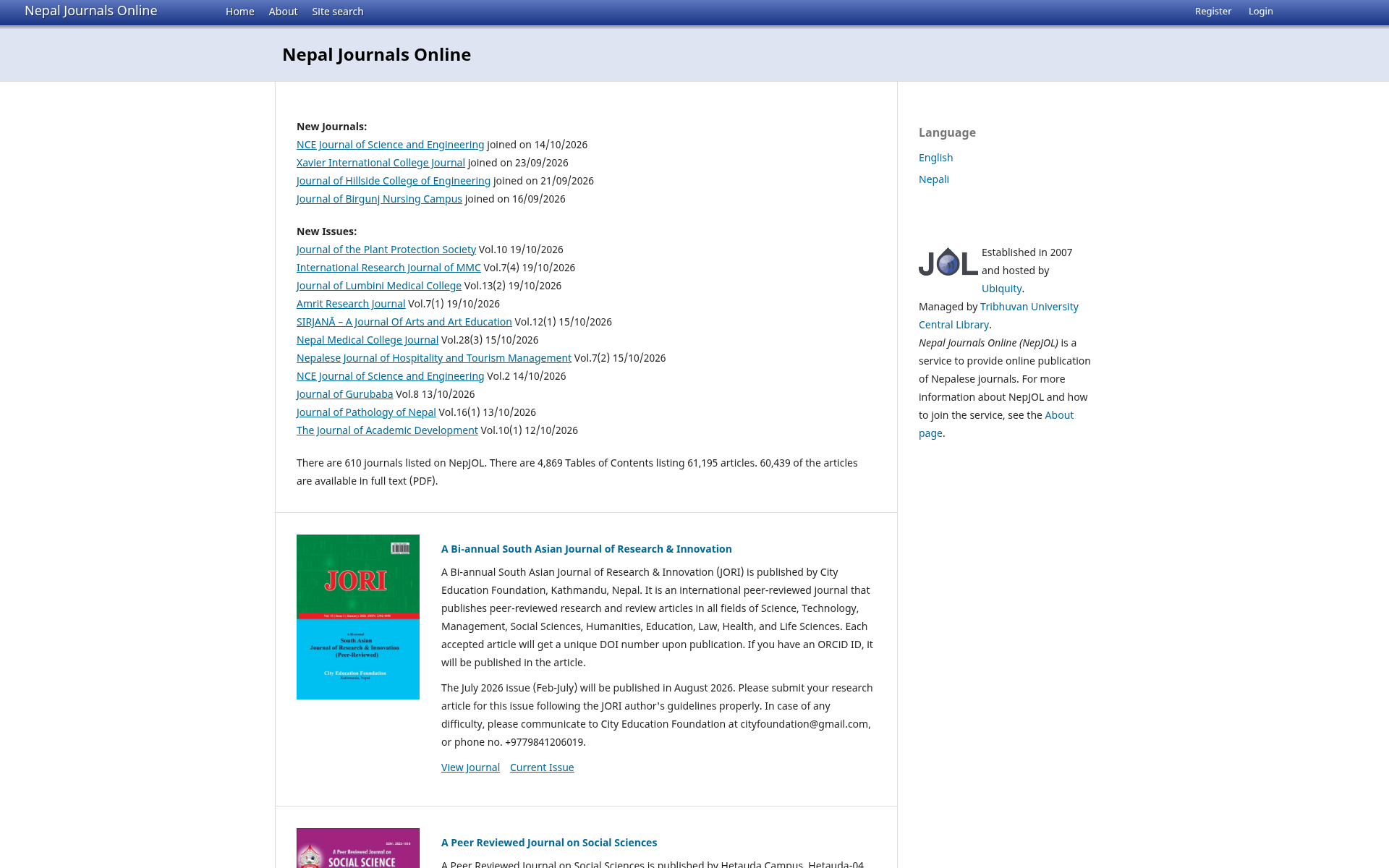 Screenshot of nepjol.info