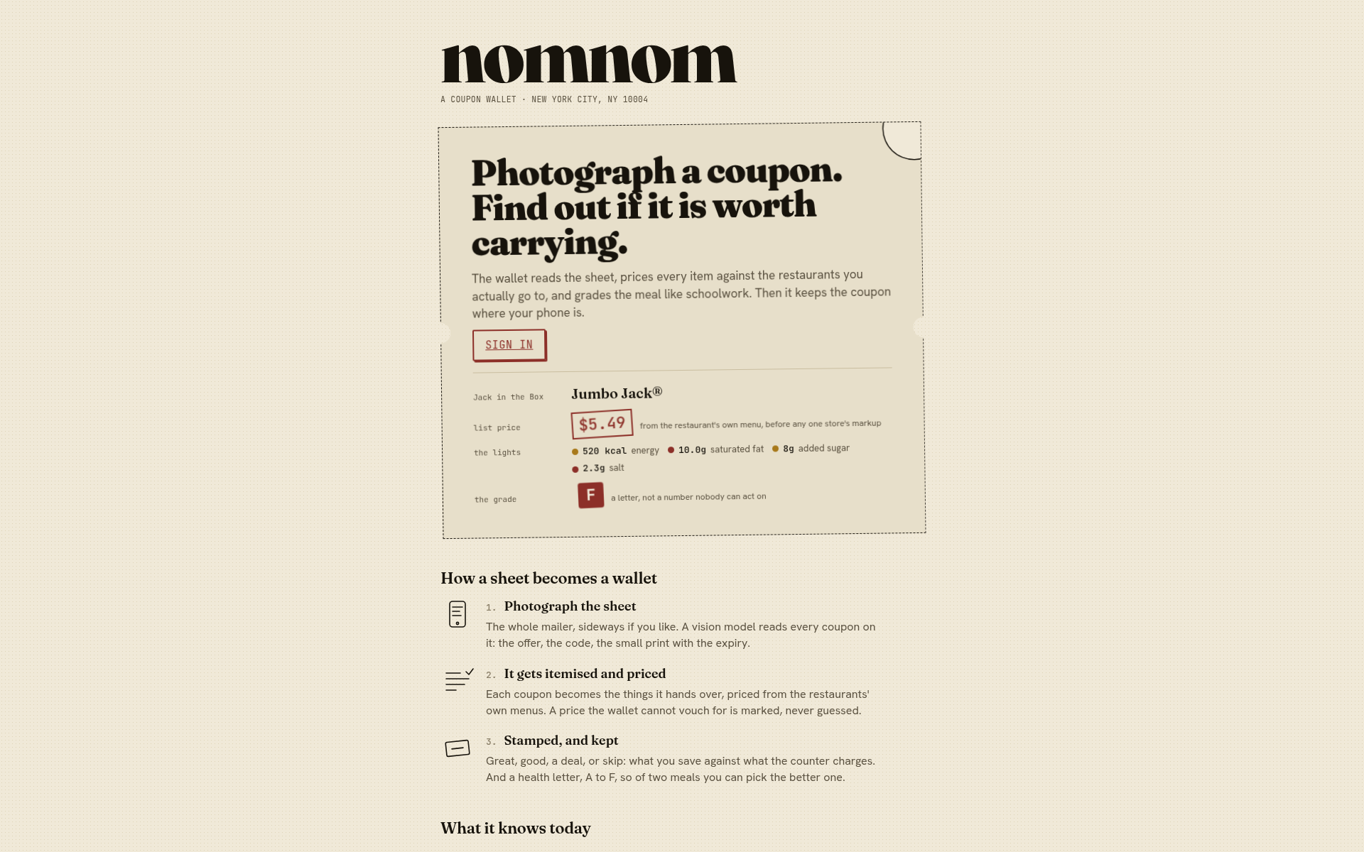 Screenshot of nomnom.cheap
