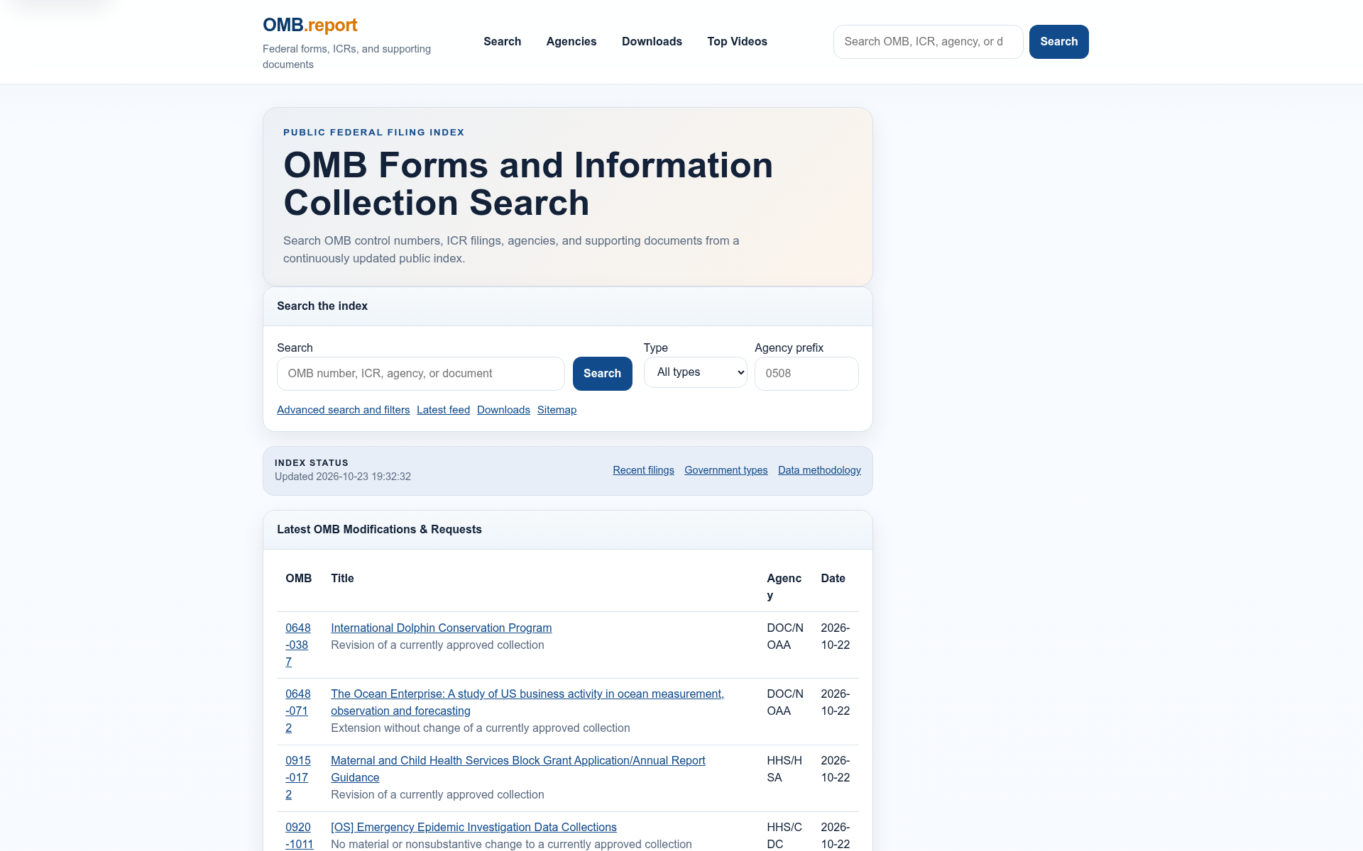 Screenshot of omb.report