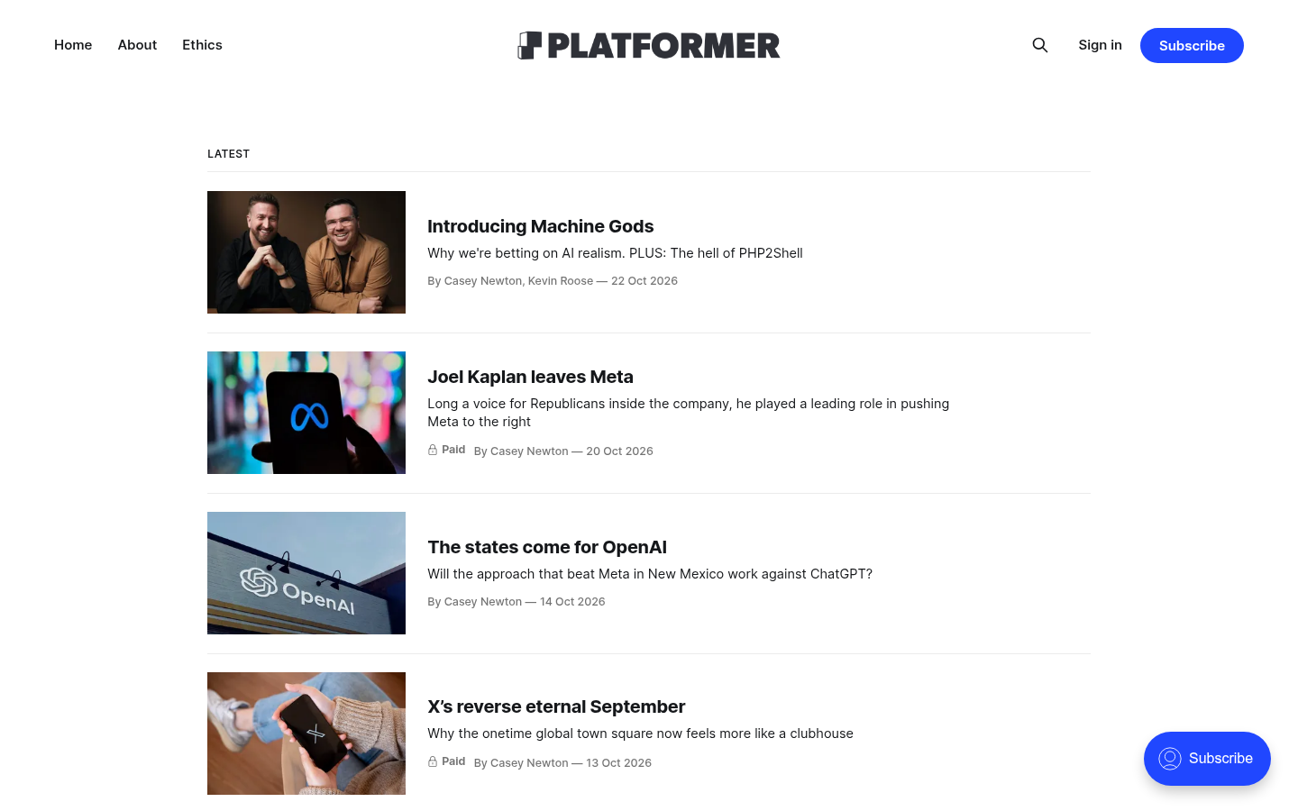 Screenshot of platformer.news