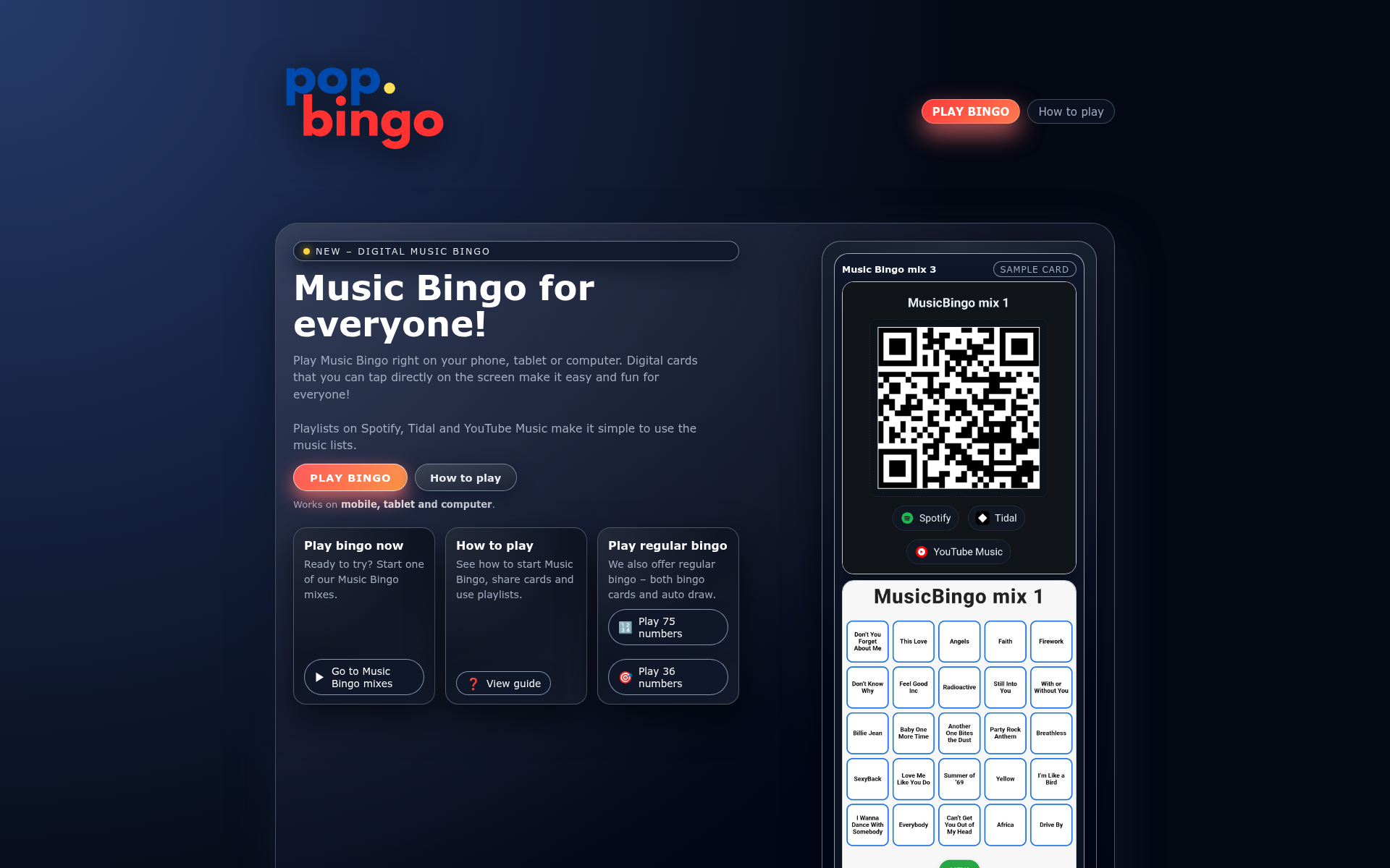 Screenshot of pop.bingo