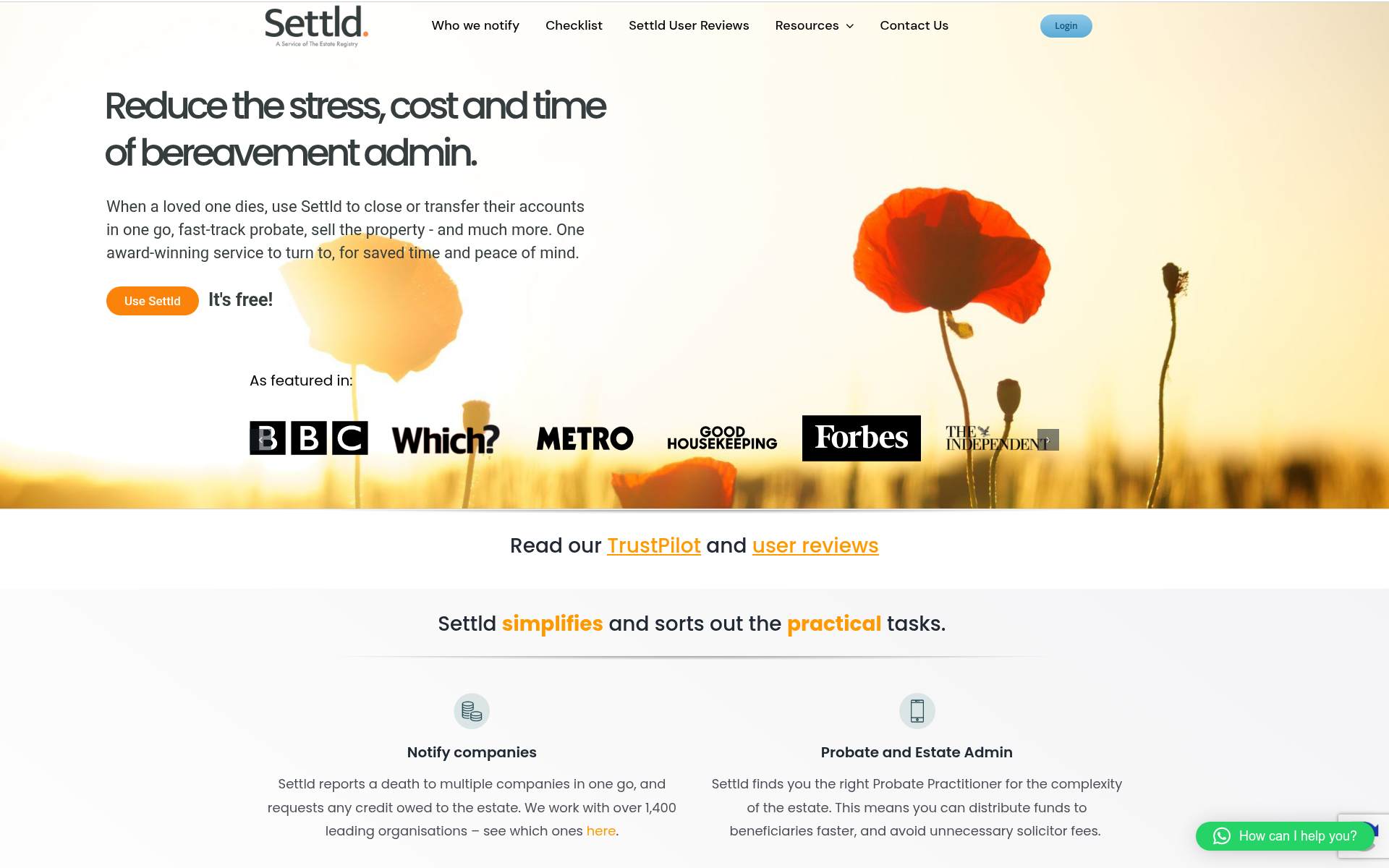Screenshot of settld.care