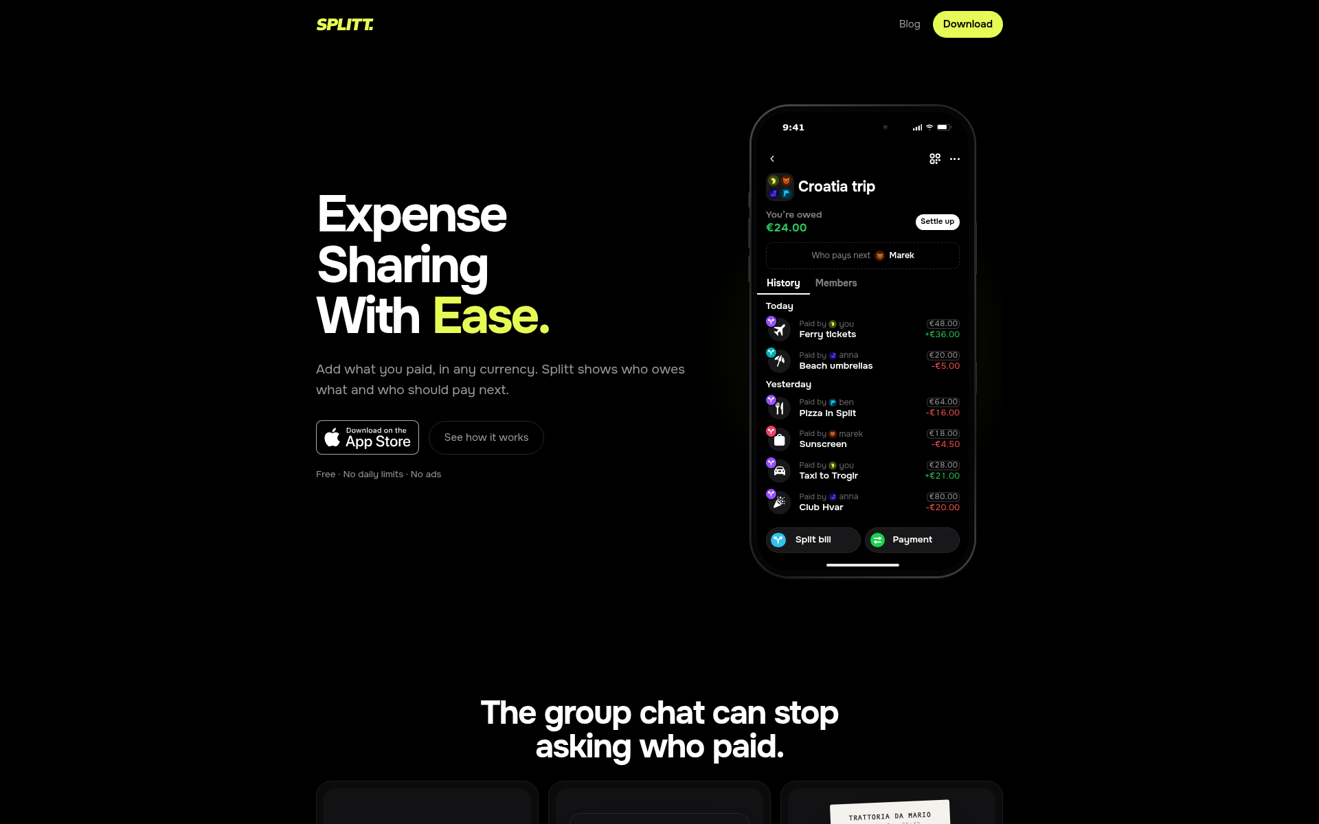 Screenshot of splitt.cash