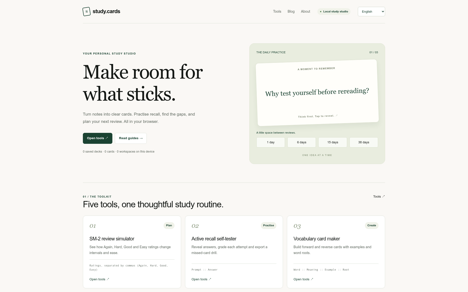 Screenshot of study.cards