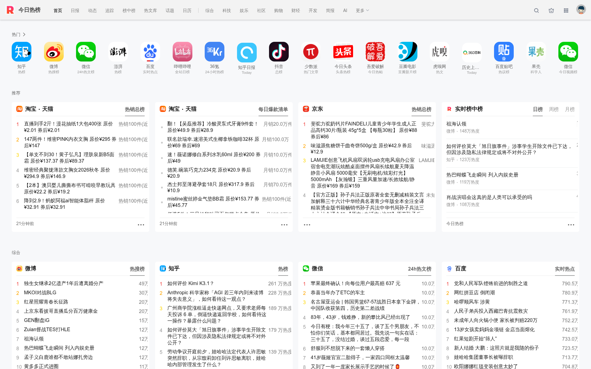 Screenshot of tophub.today