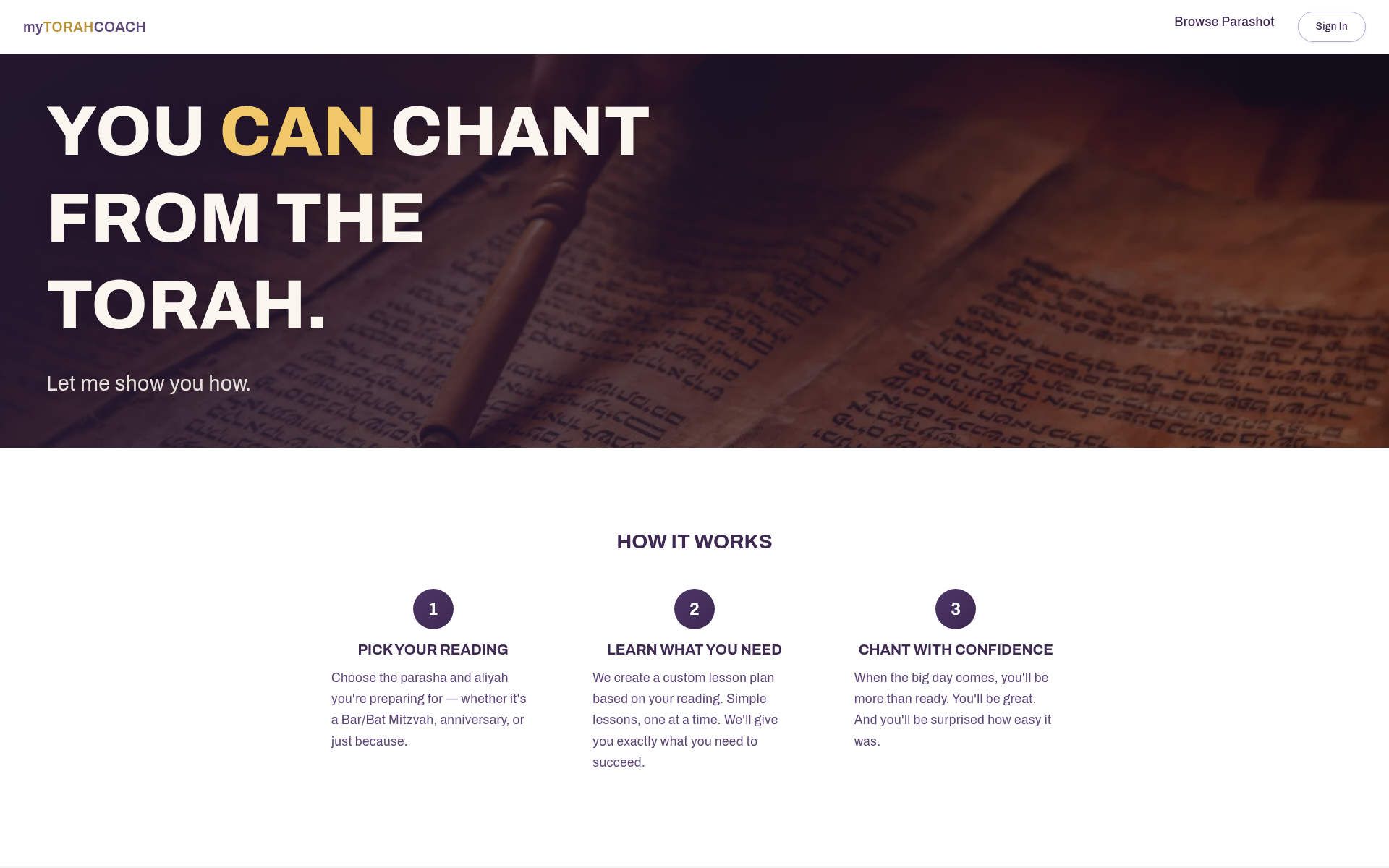 Screenshot of torah.coach