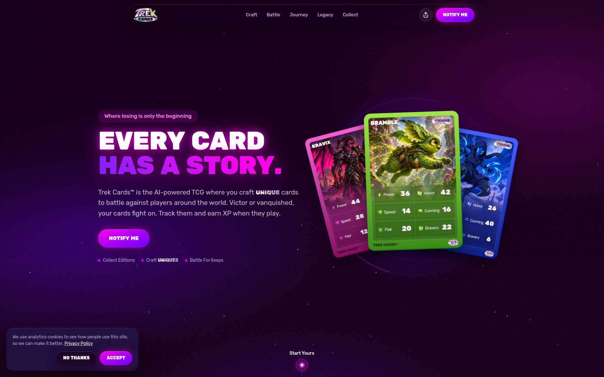 Screenshot of trek.cards