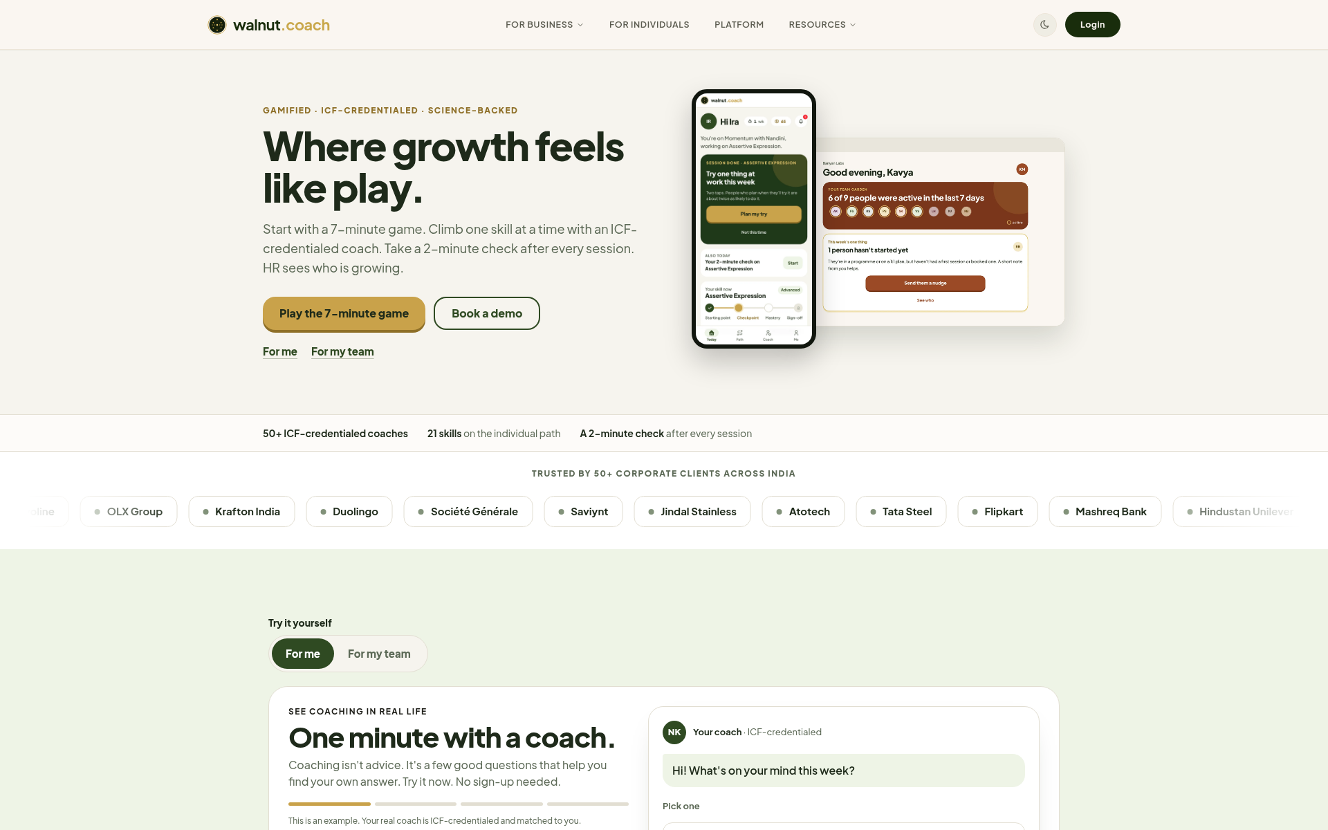 Screenshot of walnut.coach