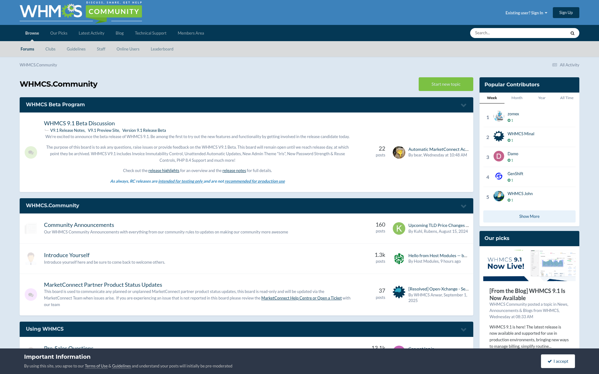 Screenshot of whmcs.community