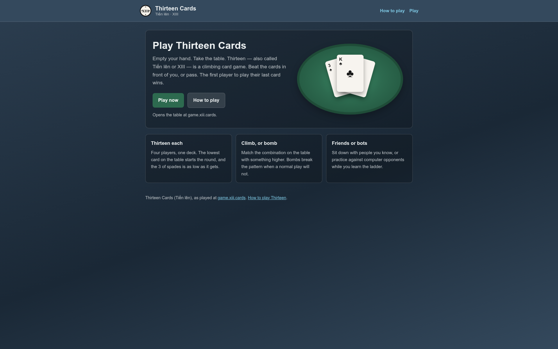 Screenshot of xiii.cards