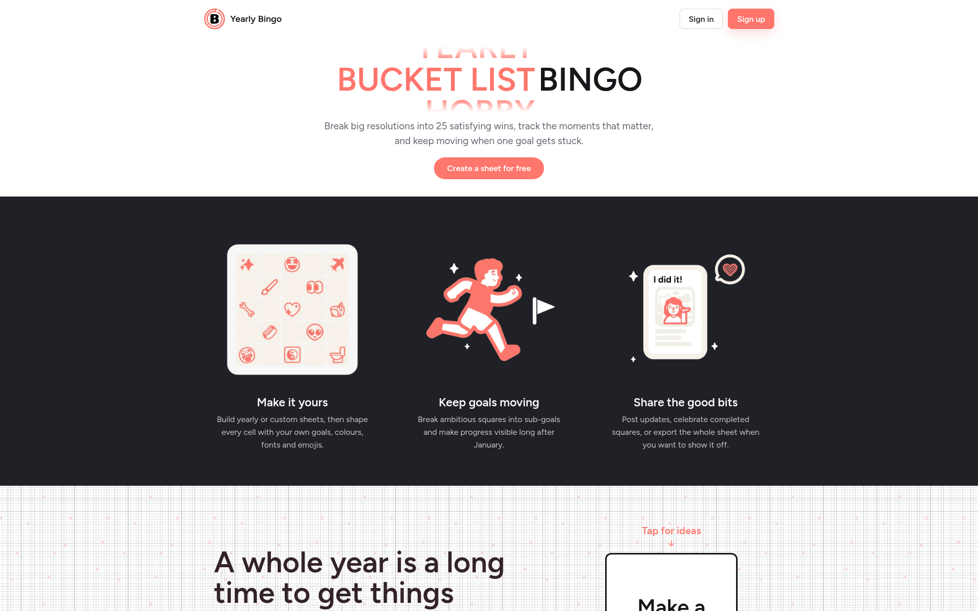 Screenshot of yearly.bingo