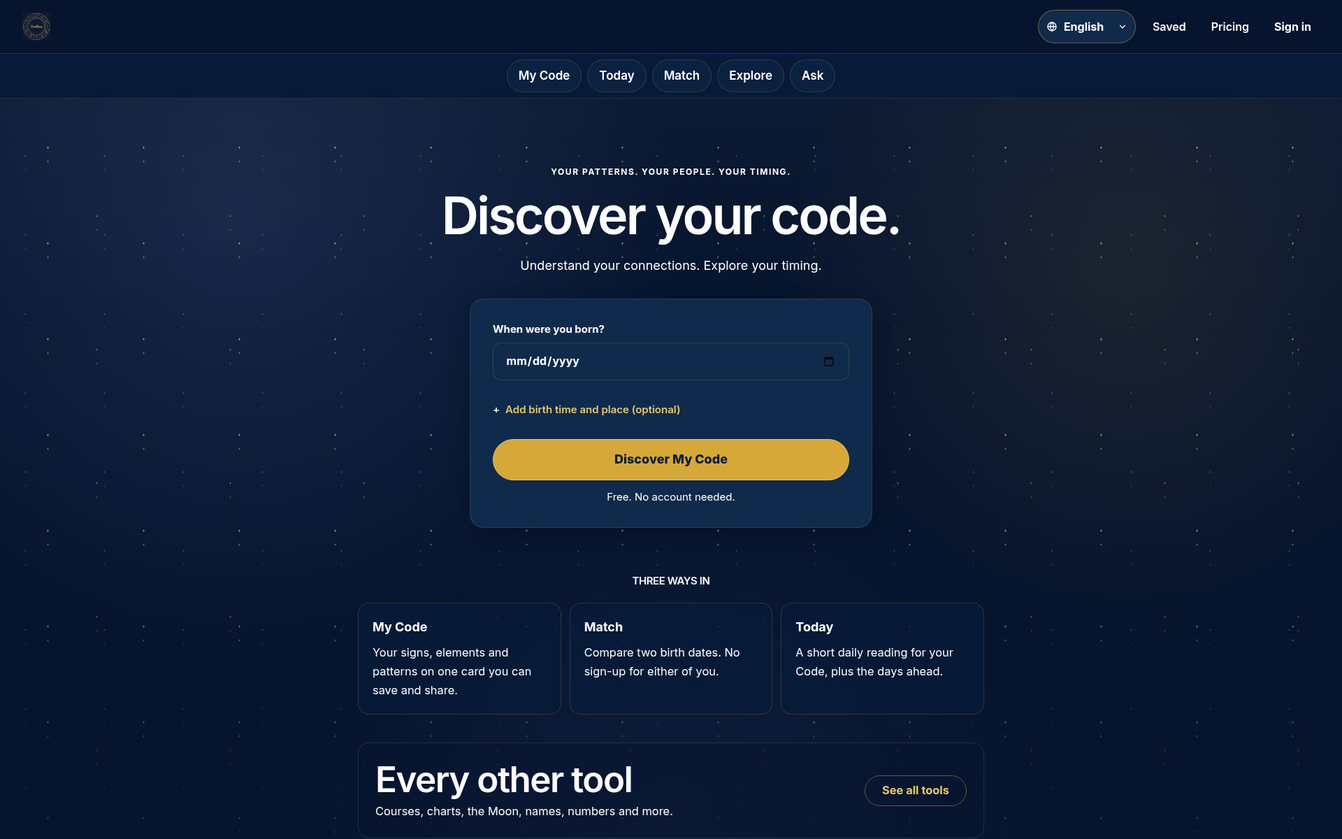 Screenshot of zodiaq.codes